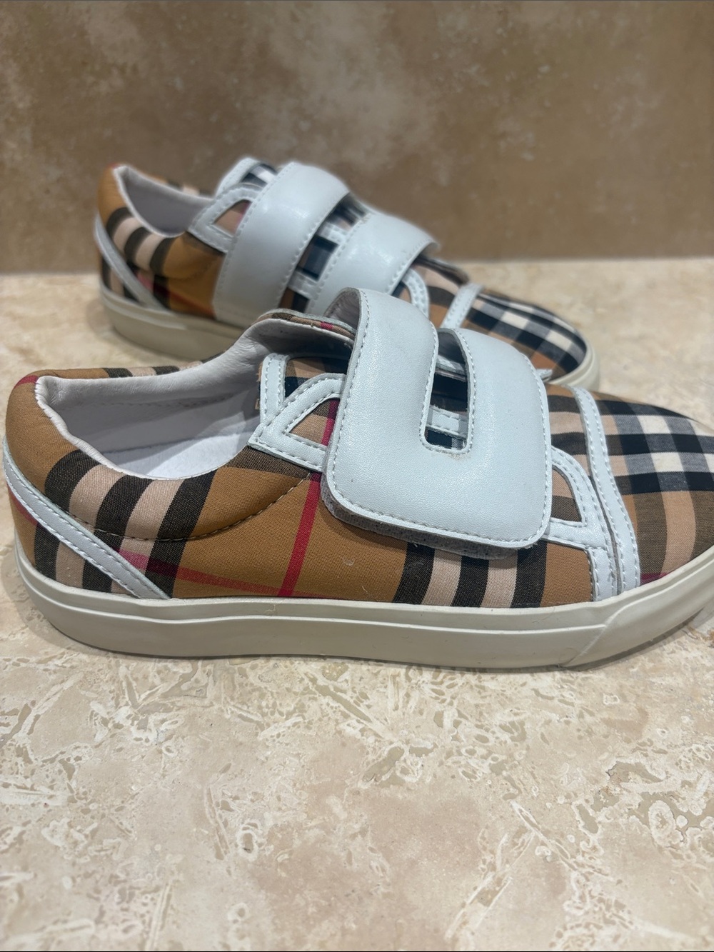 Burberry Kids Plaid Velcro Sneakers - White Strap